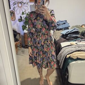 Vintage Floral Long-Sleeve Dress